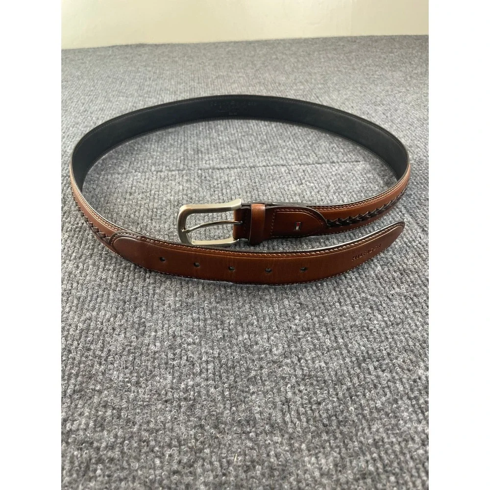 Tommy Hilfiger Mens Brown Braided Inlay Synthetic Leather Belt Size 38/95